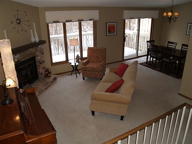 Living Room with Wood Burning Fireplace