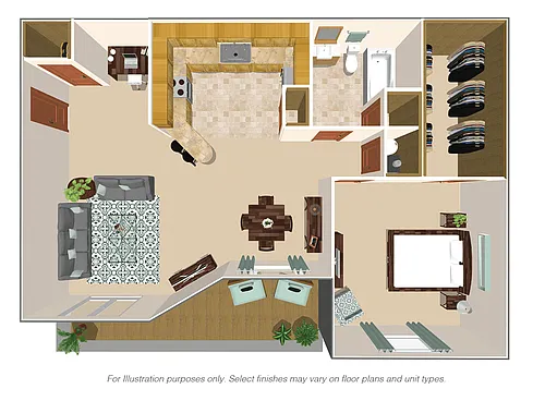 Floor plan 1 Bedroom, 1 Bath 900SqFt