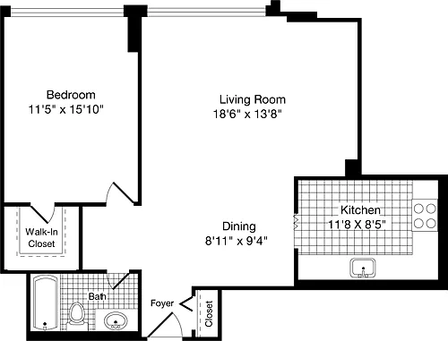 Floor plan 1 Bedroom L