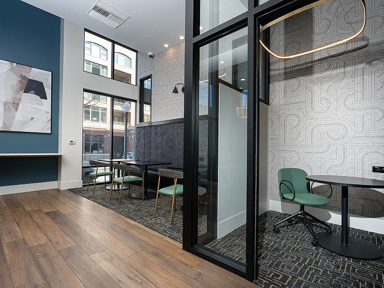 Updated café with private work from home pods