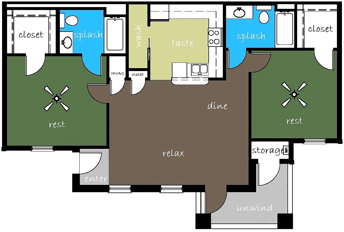 Floor plan 2 Bed, 2 Bath