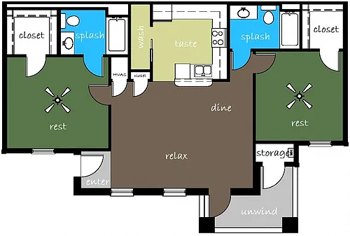 Floor plan 2 Bed, 2 Bath