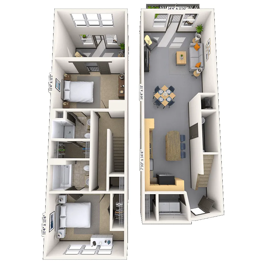 Floor plan Dual Level 2x2.5 1214-1248 SF