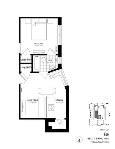 Floor plan 1 Bedroom 1 Bath B9