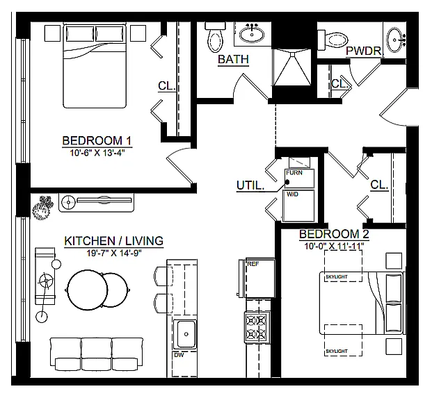 Floor plan 2 Bed x 1.5 Bath