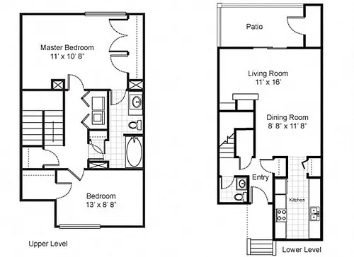Floor plan 2 BEDROOM 1.5 BATH TOWNHOME