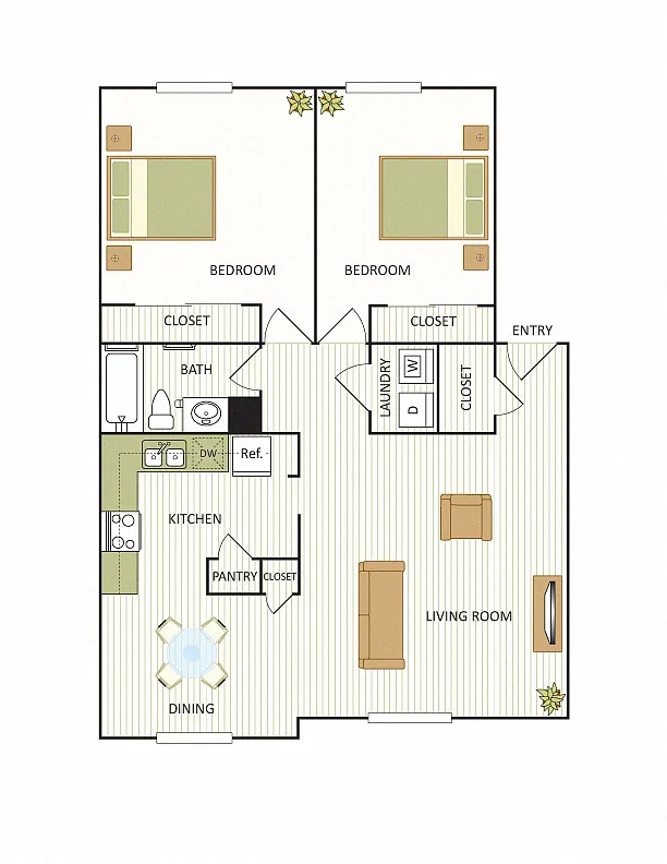 Floor plan Two Bedroom, One Bath