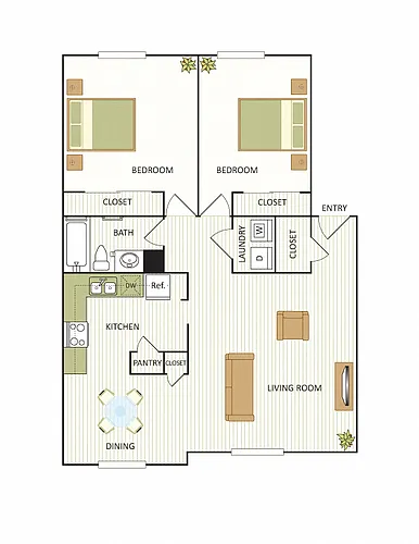 Floor plan Two Bedroom, One Bath