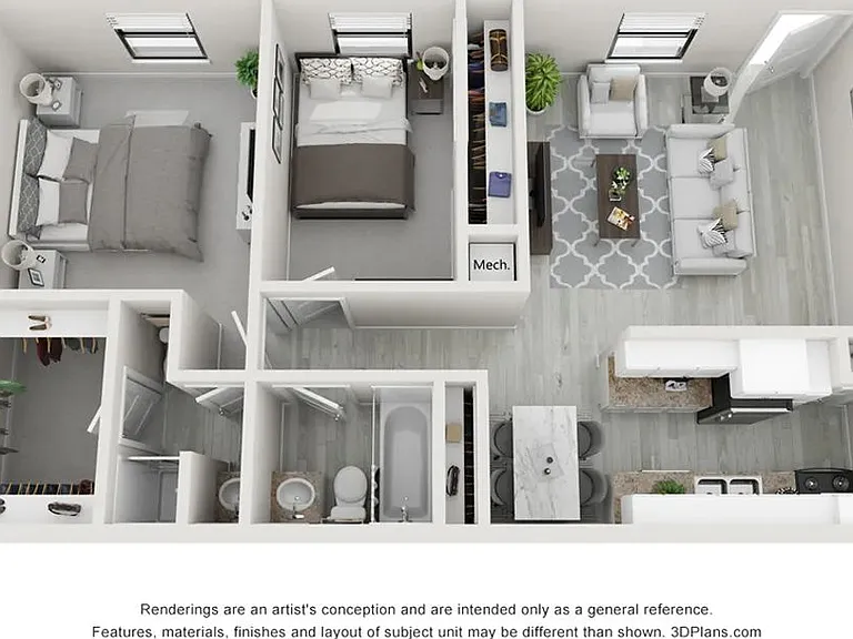 A 3D floor plan rendering of The Element.