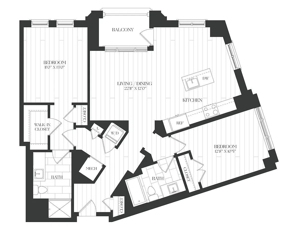 Floor plan 2 Bed/2 Bath-2B-2A-The Claude