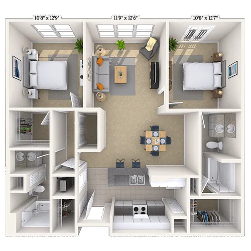 Floor plan Traditional 2x2 1022-1115 SF