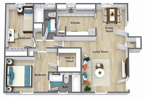 Floor plan 2 Bedroom, 2 Bathroom Renovated