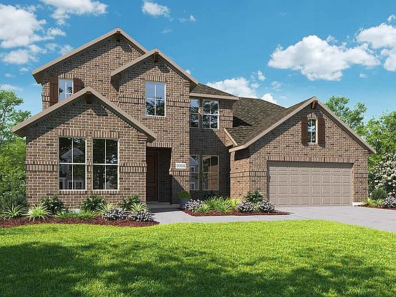 Elevation B is a two story full brick traditional home design with ample front windows to provide na