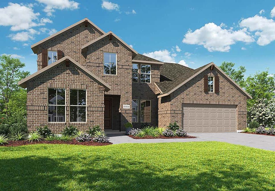 Elevation B is a two story full brick traditional home design with ample front windows to provide na