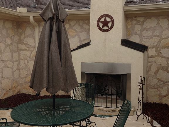 Outdoor fireplace.