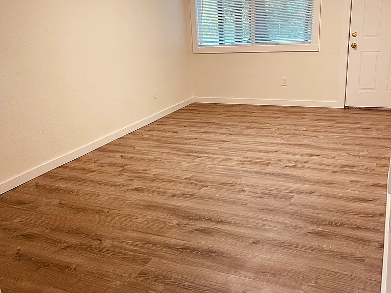 Big living room with new flooring and designer lighting.
