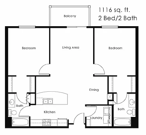 Floor plan 2 Bed 2 Bath | 1116 sqft