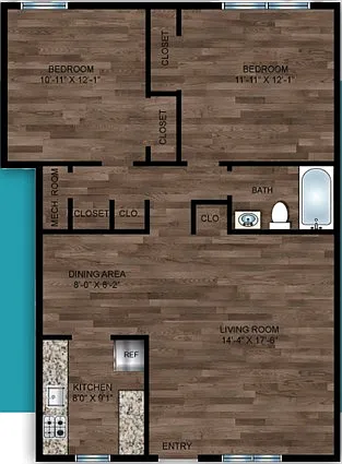 Floor plan B1-2BD/1BA