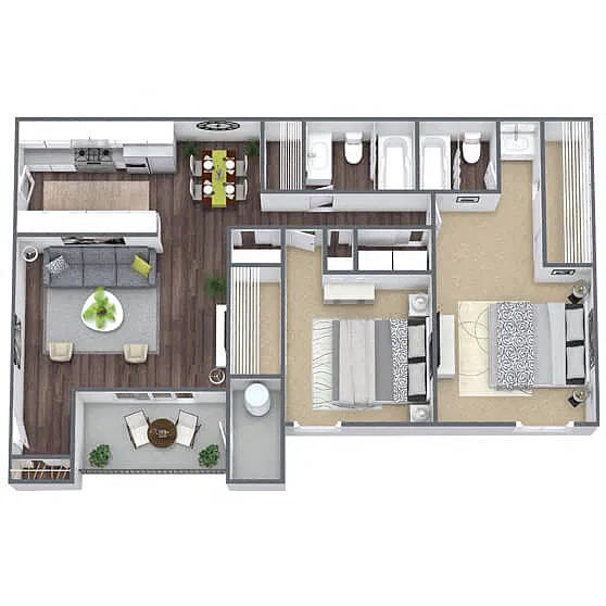 Floor plan B1: 2 Bed 2 Bath
