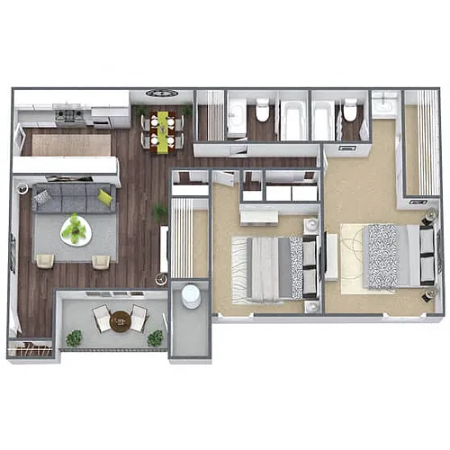 Floor plan B1: 2 Bed 2 Bath