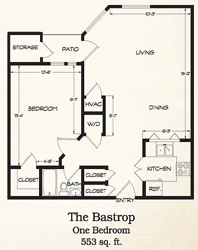 Floor plan 1 Bedroom - The Bastrop