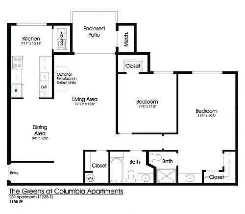 Floor plan 2BR 2BA (1155sf)