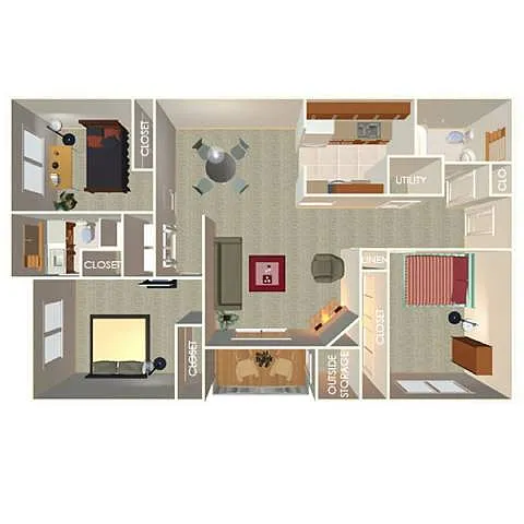Floor plan 3 Bed 2 Bath A