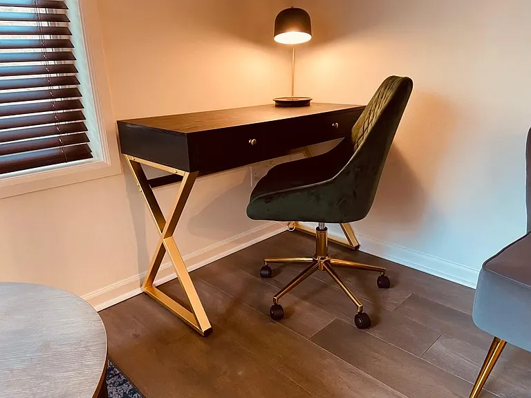 Large, comfortable desk with view to outside.