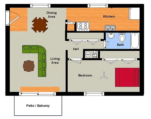 Floor plan 1 Bed, 1 Bath Flat