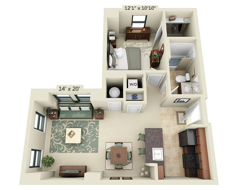 Floor plan One Bedroom A1E