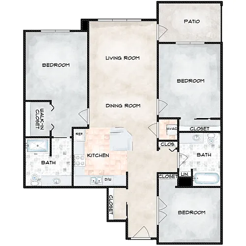 Floor plan 3 Bedroom 2 Bath