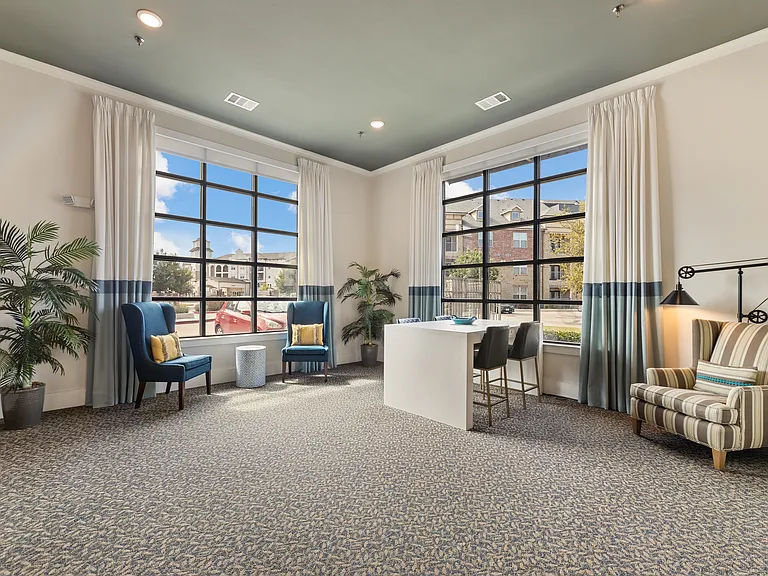 Bright and welcoming clubhouse and business center spaces at Auberge of Burleson.