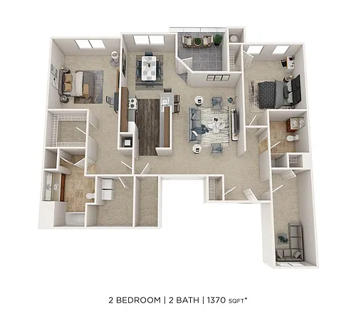Floor plan Two Bedroom 2 Bath - 1,370 sqft