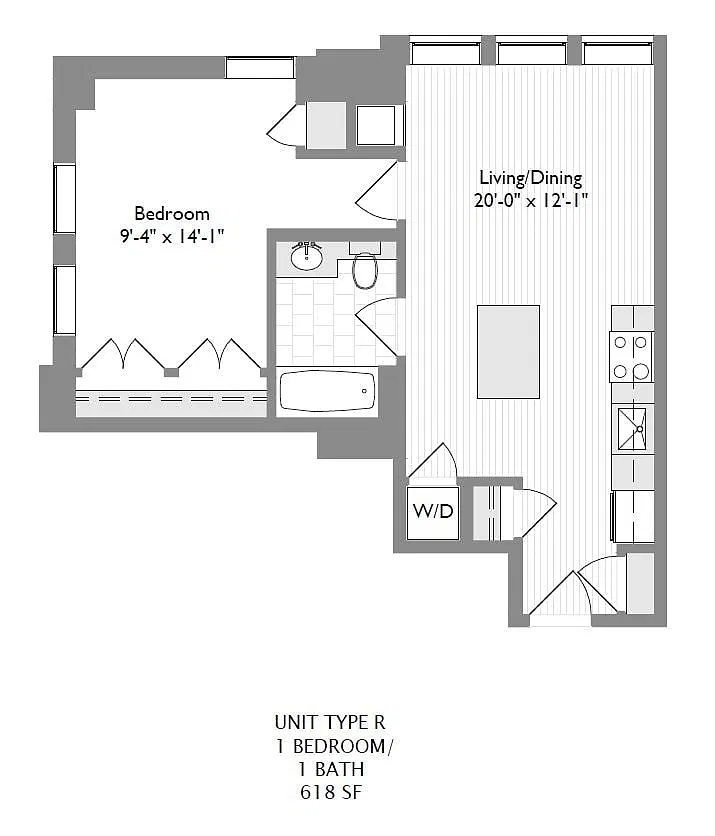 Floor plan 1-Bedroom 1-Bathroom | 616 sqft