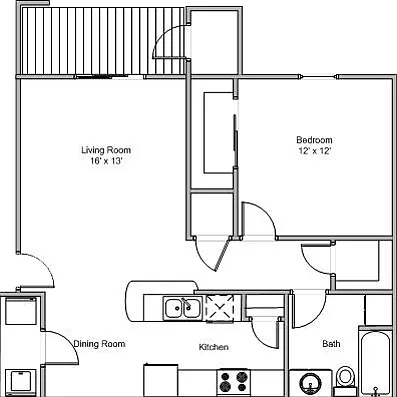 Floor plan 1 Bedroom 1 Bath Deluxe
