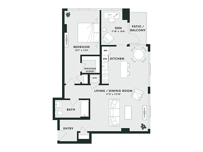 Floor plan C13 | 1 Bed | 1 Bath | Den