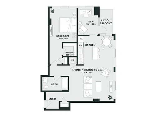 Floor plan C13 | 1 Bed | 1 Bath | Den