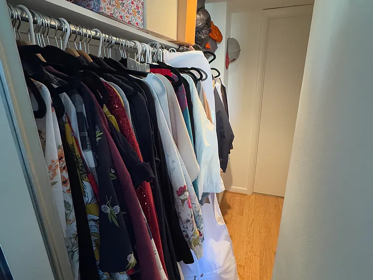 Spacious walk in closet that leads to a second doorway into the bathroom (bathroom also has access from the hallway)