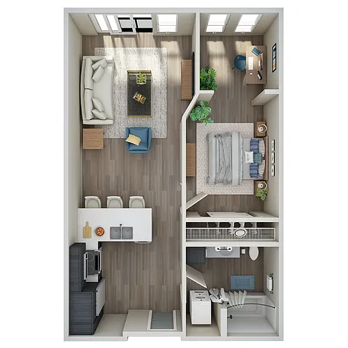 Floor plan 1 Bed, 1 Bath Den - MFTE - F