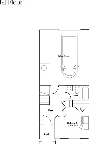 1st Floor Plan: Bedroom-3, Bathroom-3 and Garage.