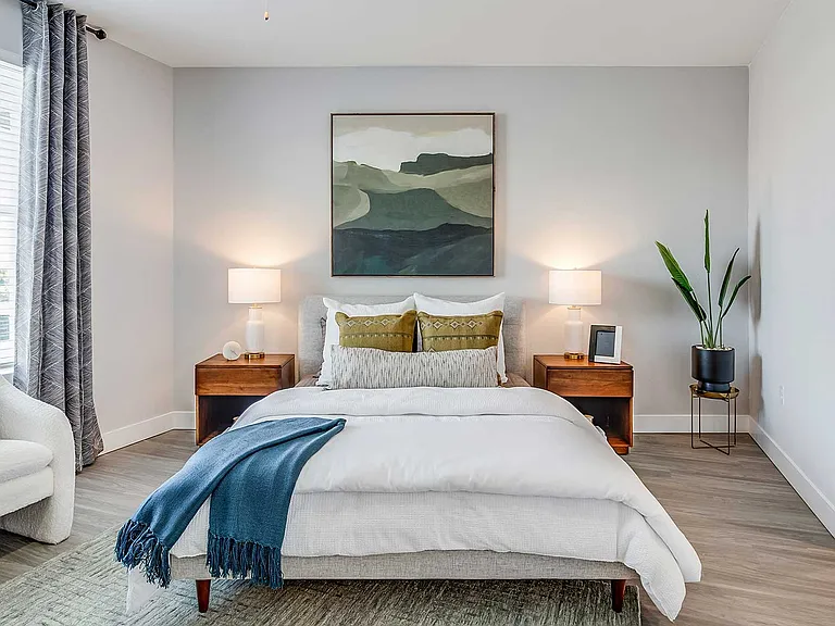 Spacious bedroom interiors at The Wright feature modern finishes, natural light, and walk-in closets designed for comfort and functionality.