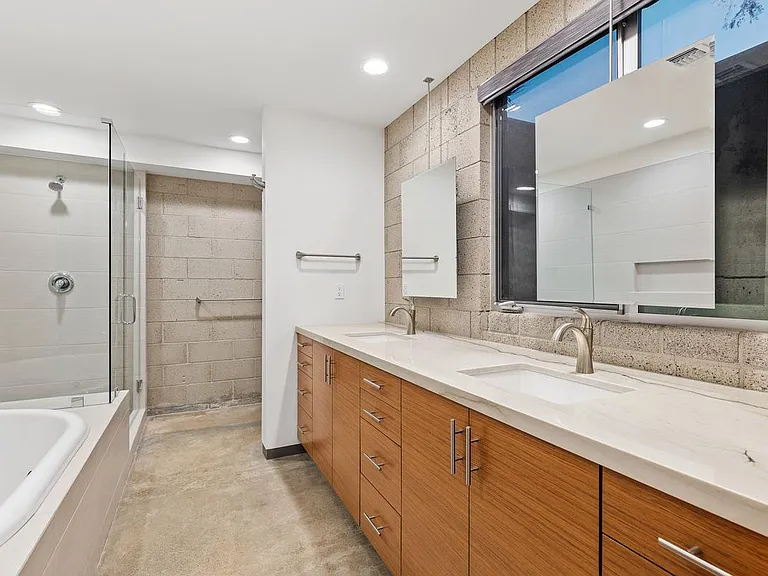 Accessory unit Master Bathroom whirlpool tub/walk in shower dual sinks teak cabinetry