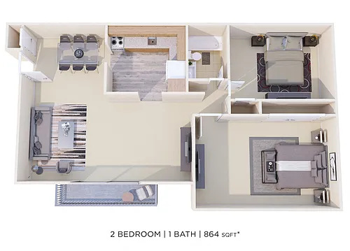 Floor plan Two Bedroom- 864 sqft