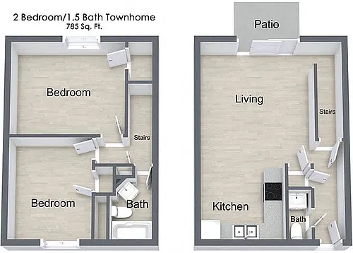 Floor plan Two Bedroom Townhome