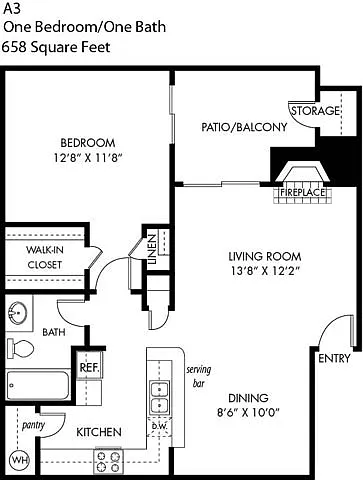 Floor plan 1 Bedroom 1 Bathroom A-3