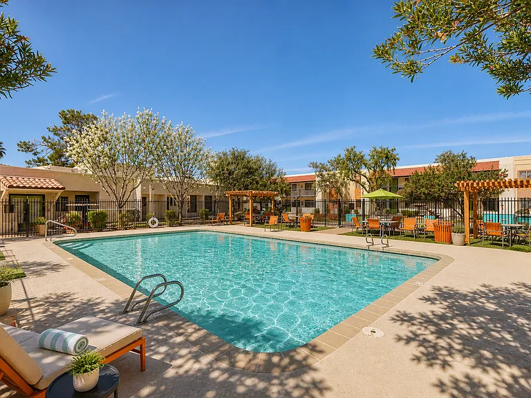 Sunny courtyard pool oasis
