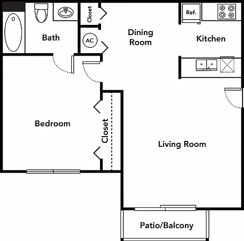 Floor plan One Bedroom One Bath 50%