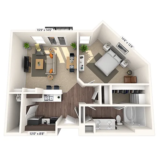 Floor plan Traditional 1x1 795-945 SF
