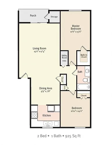 Floor plan 2 Bedroom 1 Bath