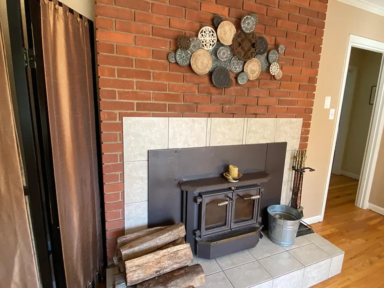 Wood burning stove in living room